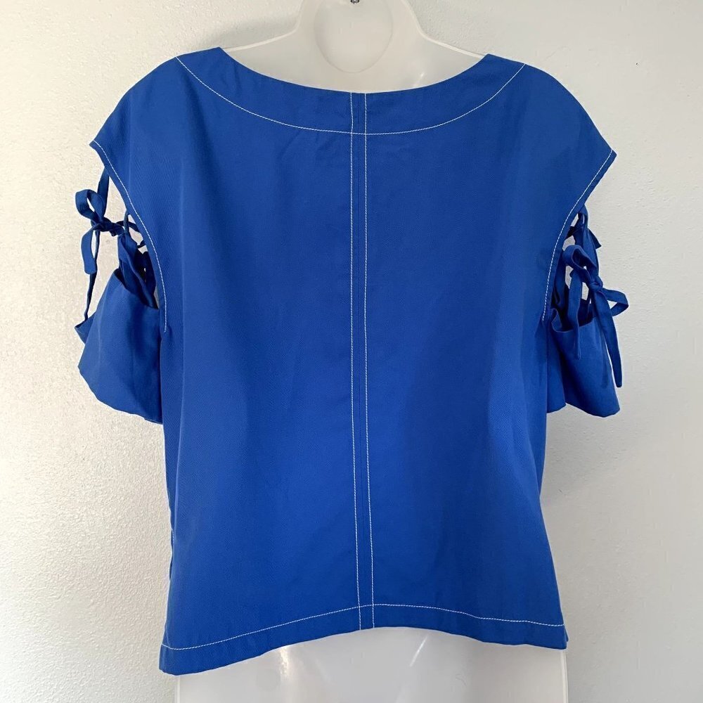 NEW Tracy Reese Split Sleeves Top Blue Nautical Blouse Sz S - Picture 2 of 13
